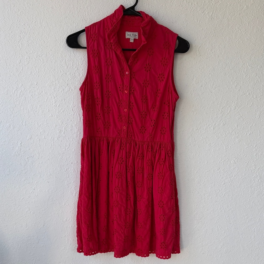Jack Wills Red Sleeveless Floral Eyelet Mini Dress Size 6